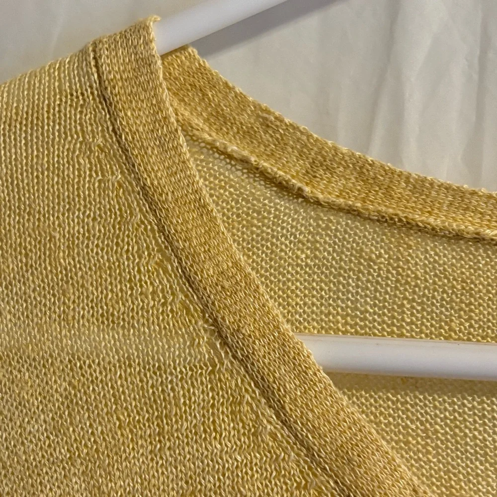 Eileen Fisher Sweater Sz Small Linen Tunic Oversized V-Neck Dolman Sleeve Yellow